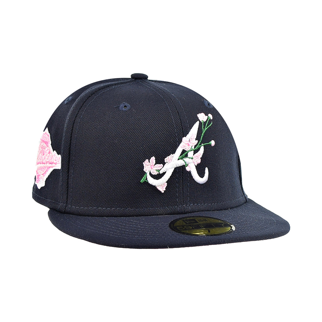New Era Atlanta Braves Side Patch Bloom 59Fifty Men's Fitted Hat Navy-Pink