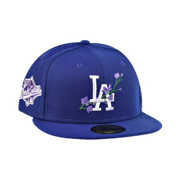 Men's New Era Peach/Purple Los Angeles Dodgers 1988 World Series Side Patch 59FIFTY Fitted Hat