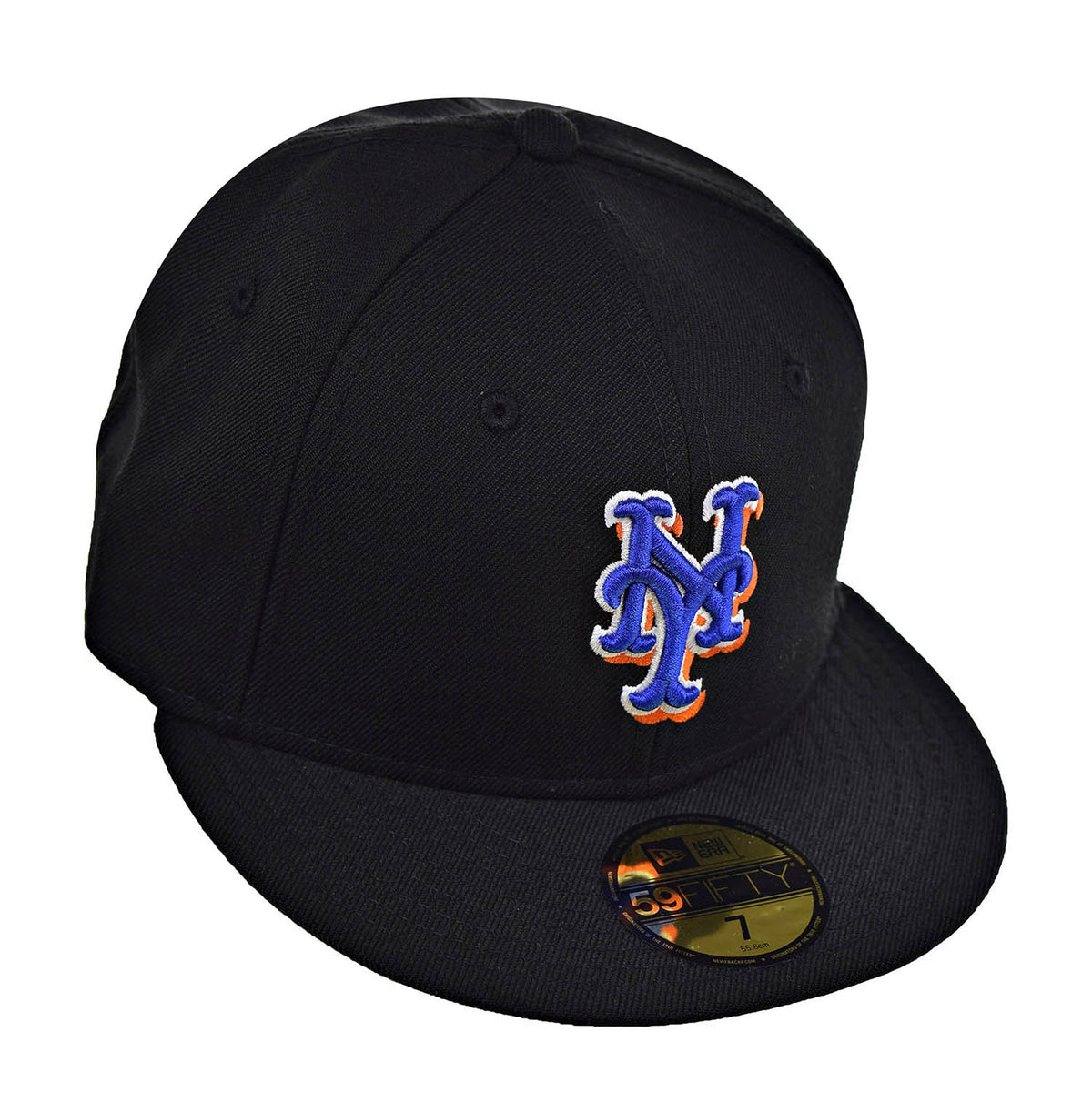 New Era New York Mets 59Fifty Men's Fitted Hat Cap Black/Blue/White/Orange