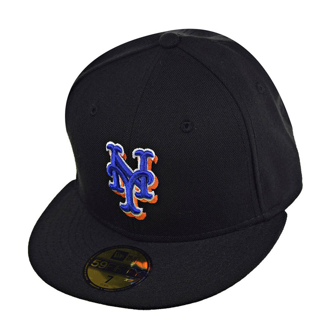 New Era New York Mets 59Fifty Men's Fitted Hat Cap Black/Blue/White/Orange