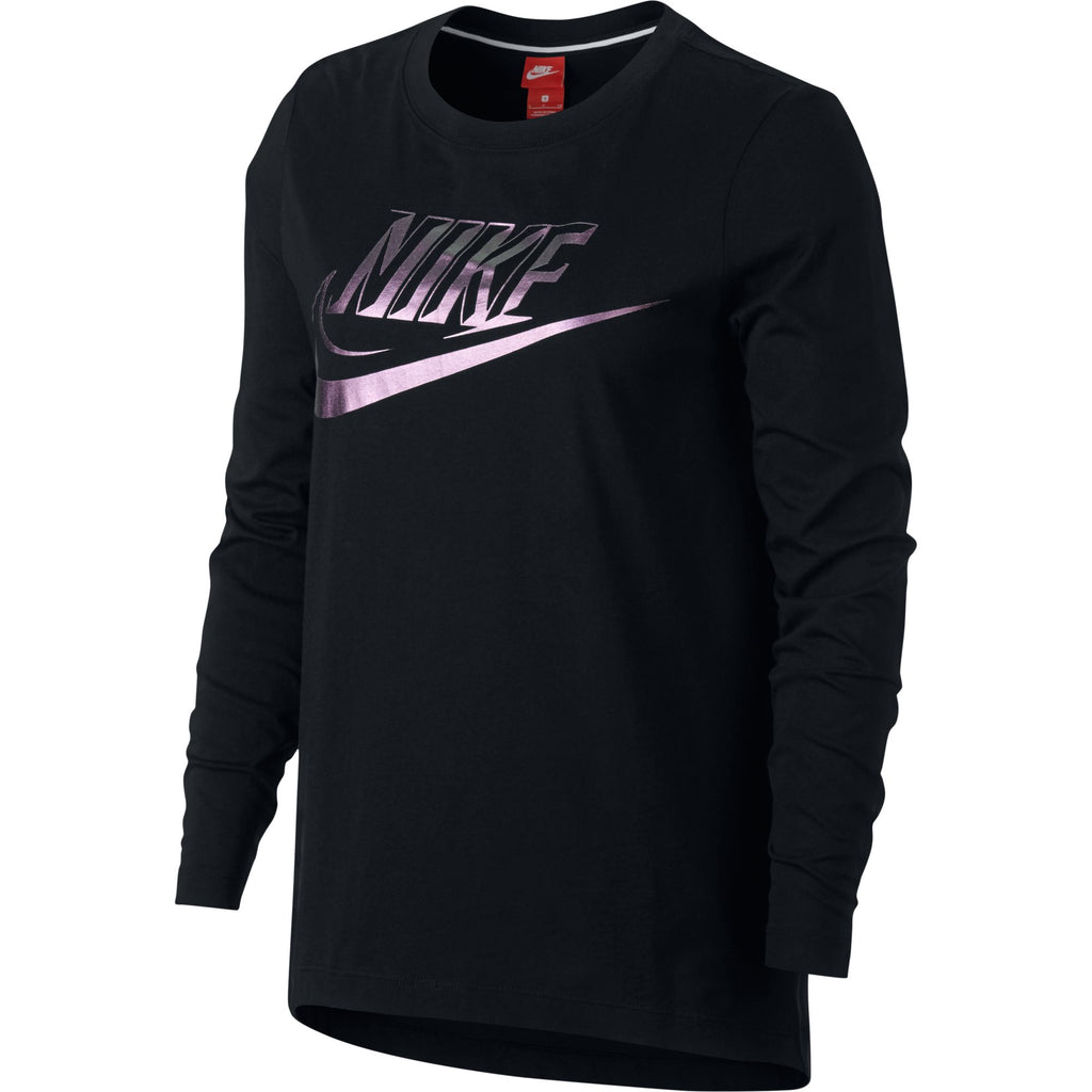 Nike Foil Swoosh Logo Long Sleeve Women's T-Shirt Black-Purple 