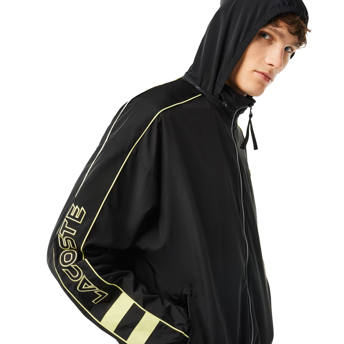 Lacoste Contrast Detail Water Resistant Zipped Taffeta Men's Jacket Black-Yellow