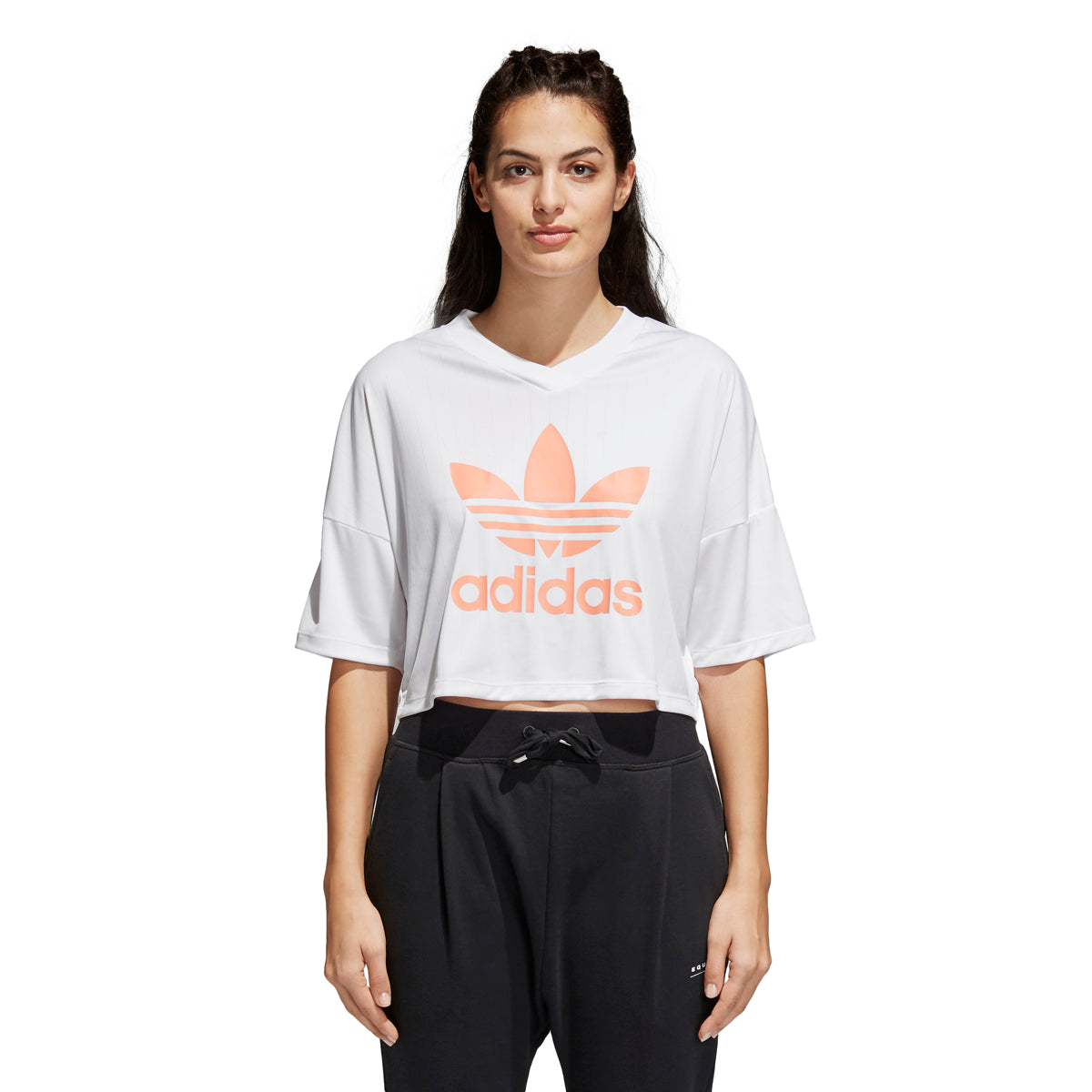 Adidas Women's Originals Trefoil Crop Tee White/Chalk Coral