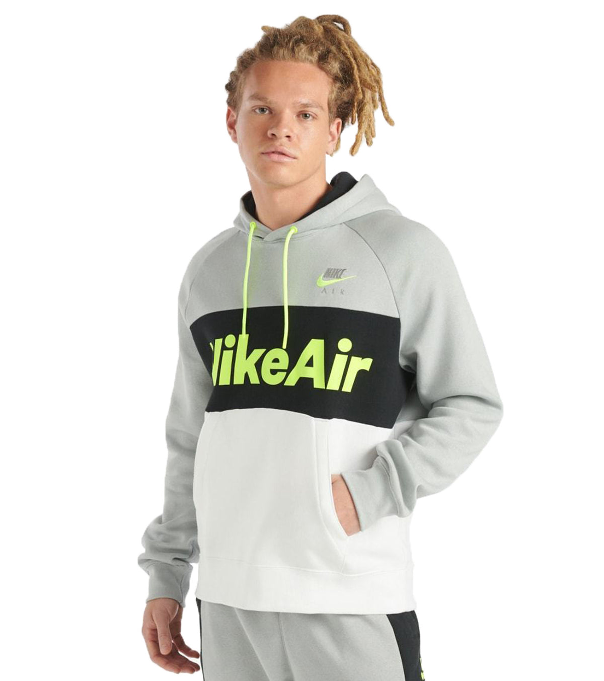 Nike Sportswear Air Fleece Men's Pullover Hoodie Gray-Black-Volt