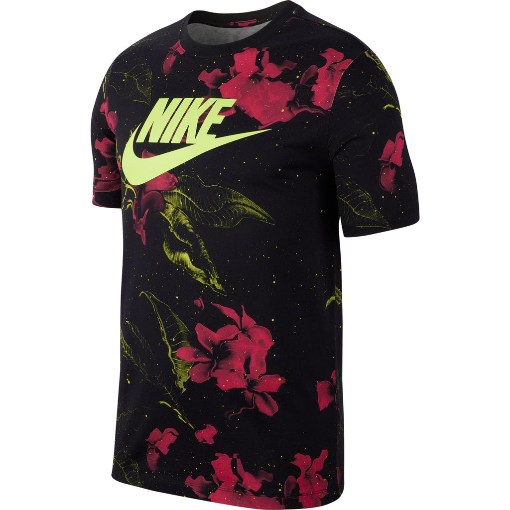 Nike Futura Floral Pink Limeade Print Men's Tee Black