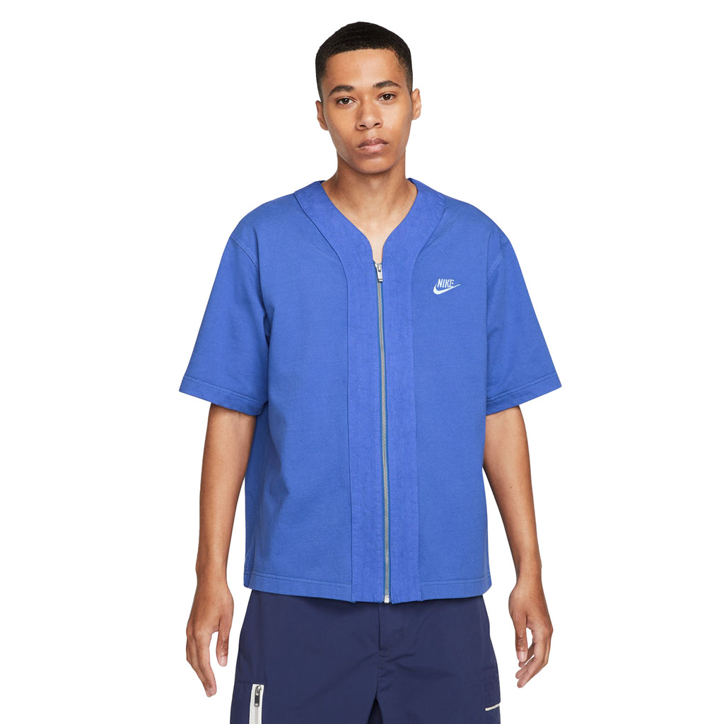 Nike French Terry Short Sleeve Zip Top Men's T-shirt Dark Marina Blue