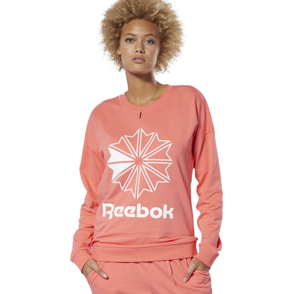 Reebok Women Classics French Terry Big Logo Crew Sweatshirt Bright Rose
