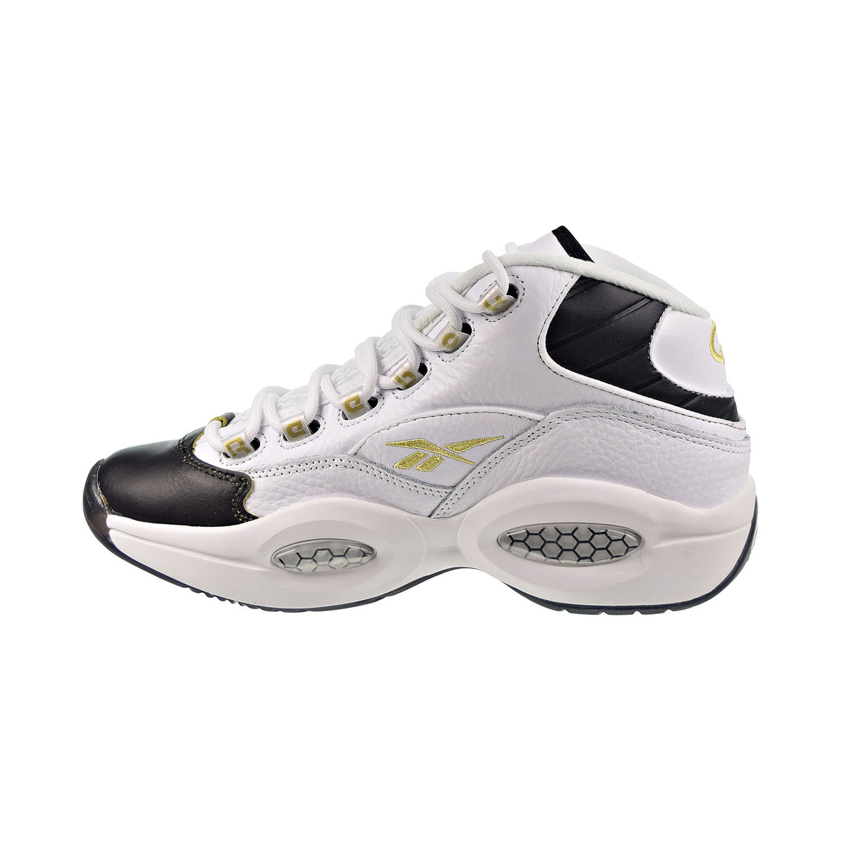 Reebok Question Mid "Black Toe" Men's Shoes White-Black-Gold Met