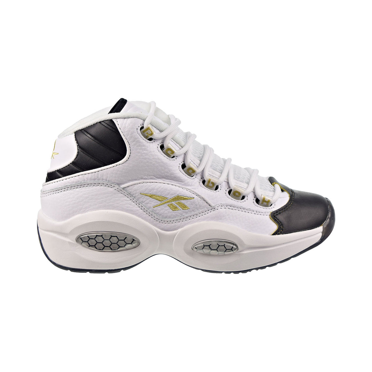 Reebok Question Mid "Black Toe" Men's Shoes White-Black-Gold Met