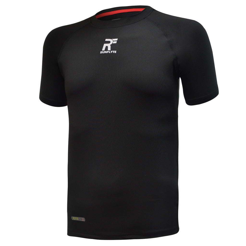 RunFlyte Men's Contour Stitch Short Sleeve Compression T-Shirt Black/White