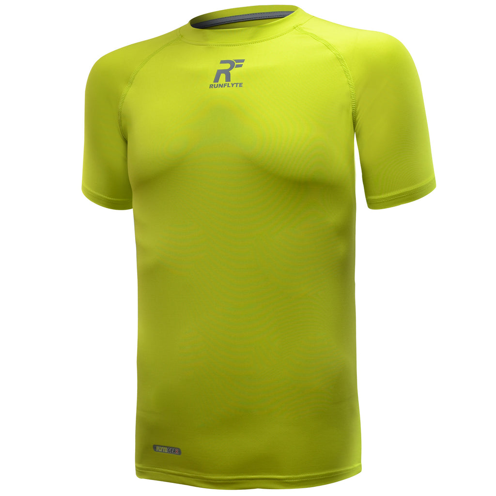 RunFlyte Men's Contour Stitch Short Sleeve Compression T-Shirt Neon Green/Grey