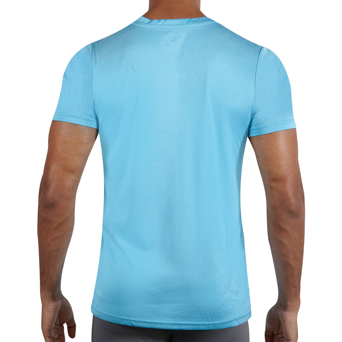 RunFlyte Men's DryFlyte Basix Moisture Wicking V-Neck T-Shirt Aqua Blue Heather