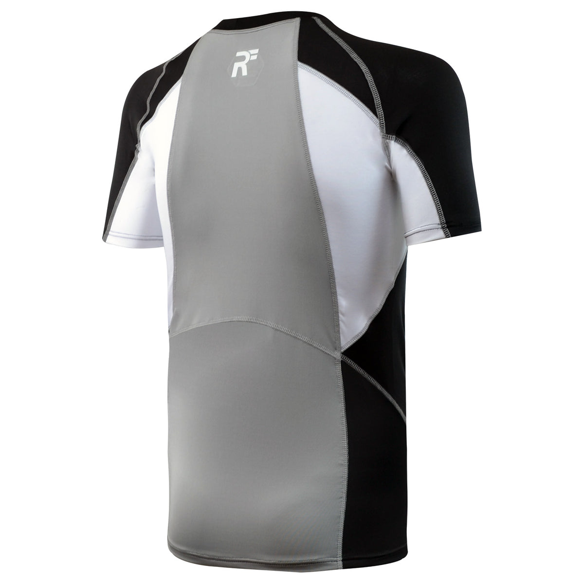 RunFlyte Men's Contour Panel Compression Short Sleeve T-Shirt - Moisture Wicking Black/Grey/White