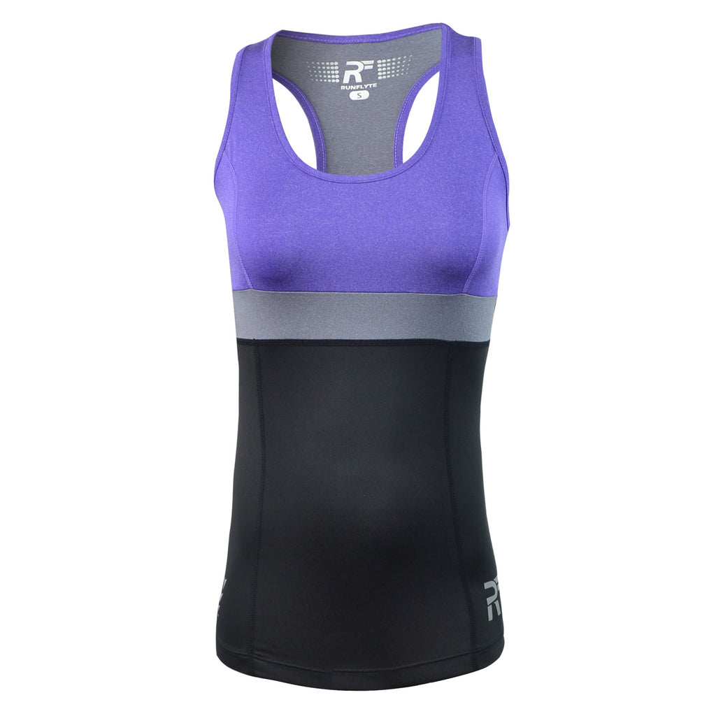 RunFlyte Women's Chakra II Tank Top - Fitted - Moisture Wicking - Violet/Black/Charcoal