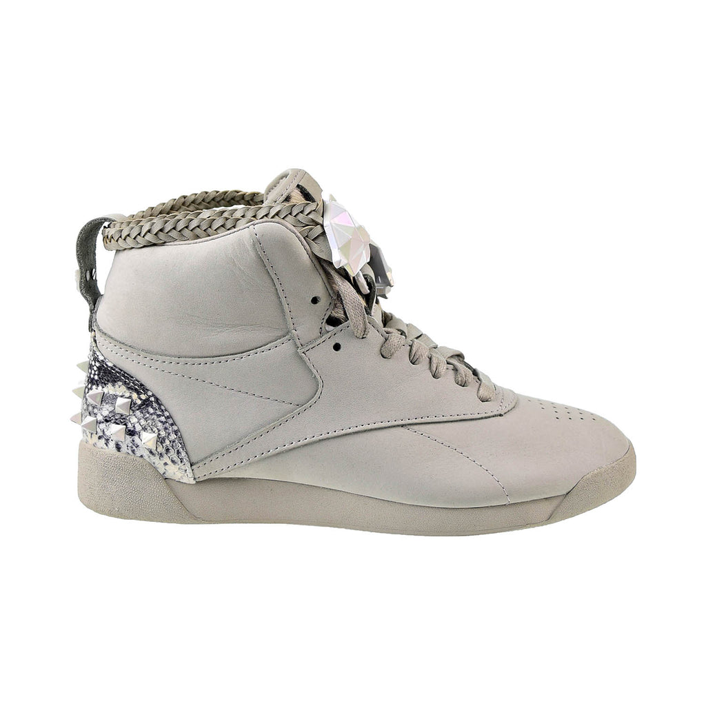 Reebok Freestyle Hi White/Silver Grade School Girls' Shoes