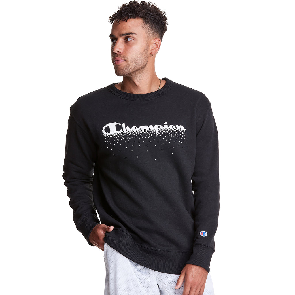 Champion Men's Cursive Logo Round Neck Sweater Athletics Line Black/Wh