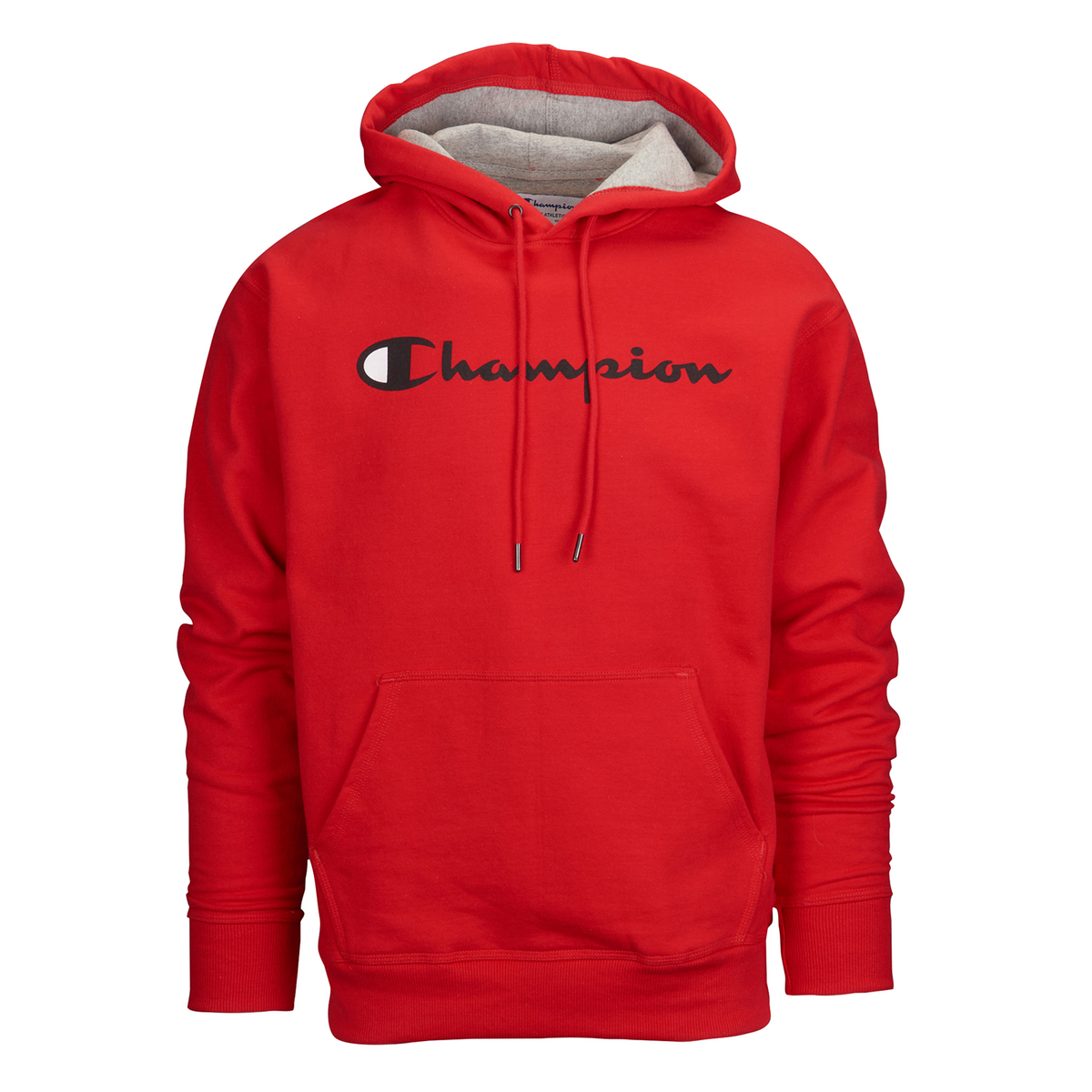 Champion Men's Powerblend Fleece Pullover Hoodie Script Logo Red/Black