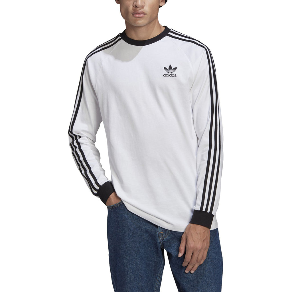 Men\'s Long Adidas Sleeve Adicolor Classics 3 Tee Stripes White-Black