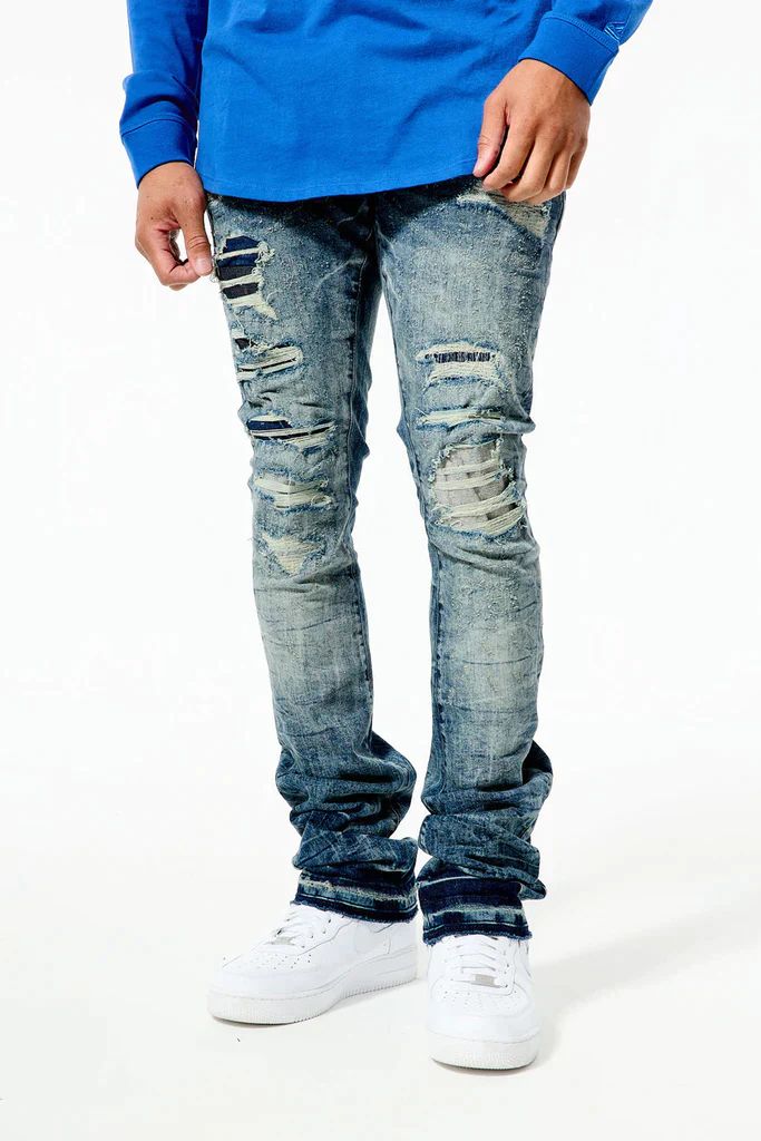 Jordan Craig  Martin Stacked Tribeca Twill Denim Men's Pants Studio Blue