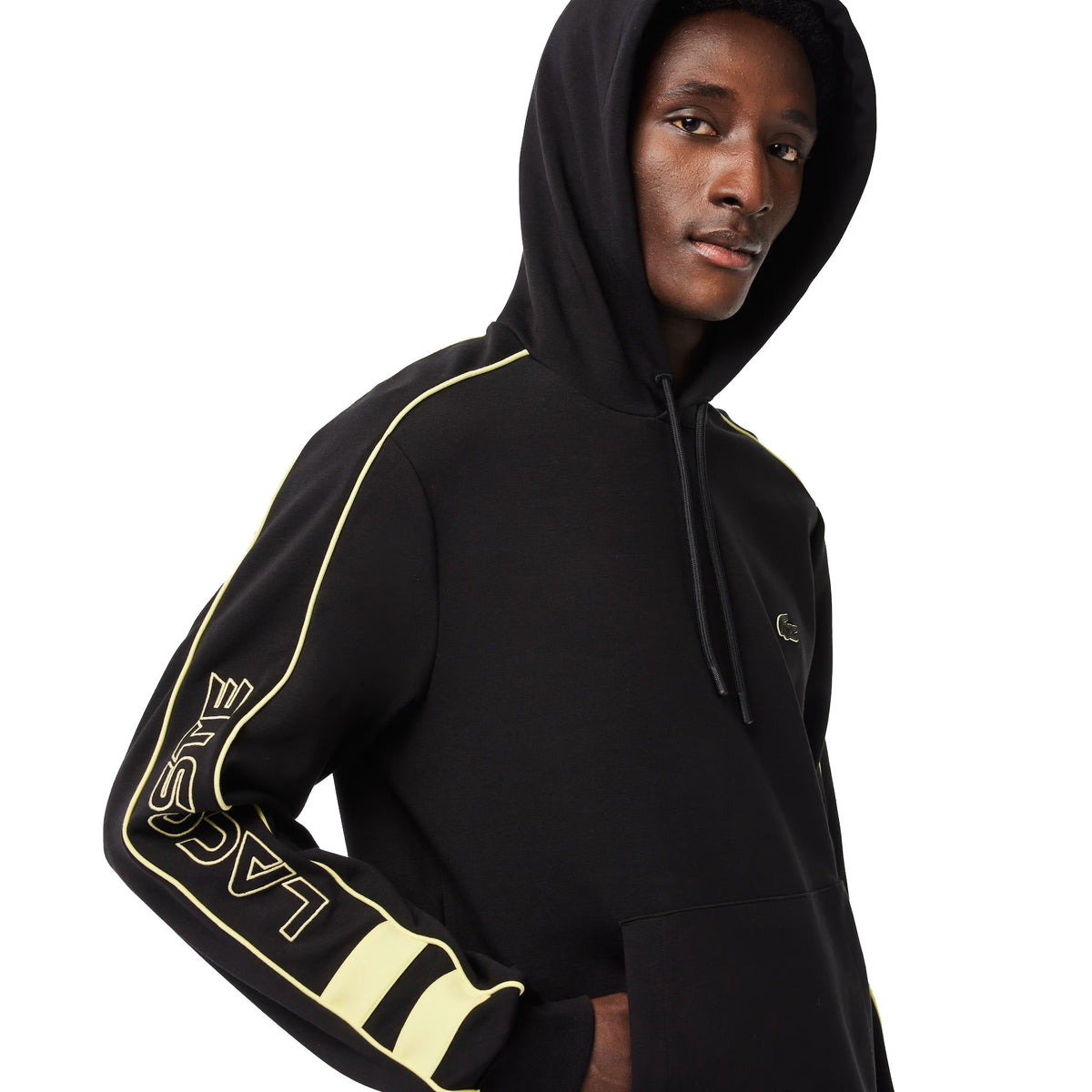 Lacoste Logo Men's Hoodie Jet Black-Flash Yellow