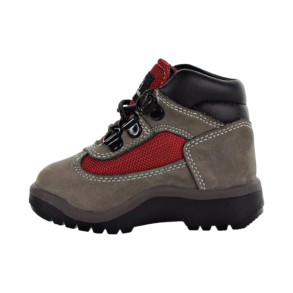grey and red timberland boots