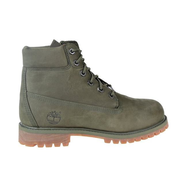 Timberland Premium 6 Inch Waterproof Boot Big Kids' Shoes Dark Green Nubuck