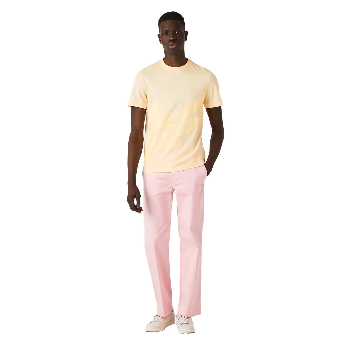 Lacoste Men's Crocodile Print Crew Neck Stretch Organic Cotton T-Shirt Yellow