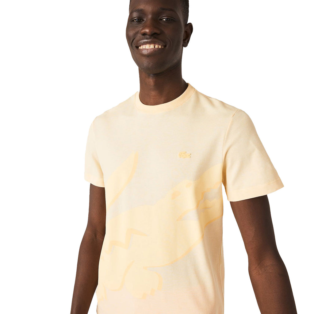 Lacoste Men's Crocodile Print Crew Neck Stretch Organic Cotton T-Shirt Yellow