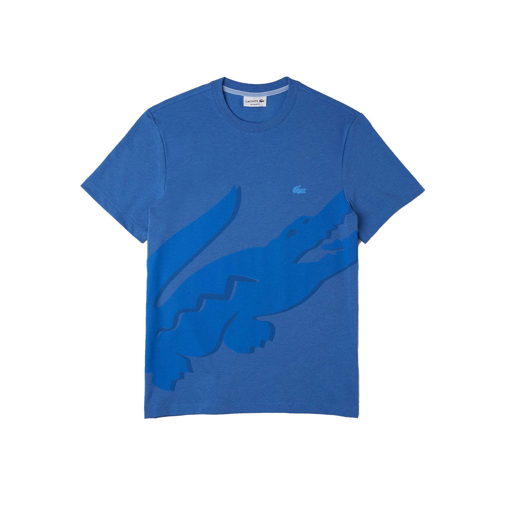 Lacoste Men's Crocodile Print Crew Neck Stretch Organic Cotton T-Shirt Blue