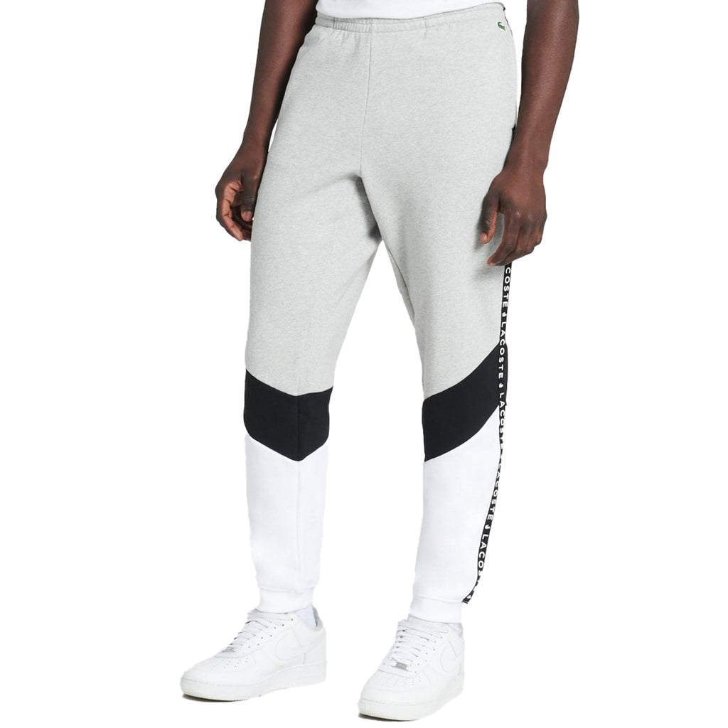 Lacoste Signature Striped Colorblock Men's Fleece Pants Grey Chine-Black-White xh7066-51-sj1 (Size L)